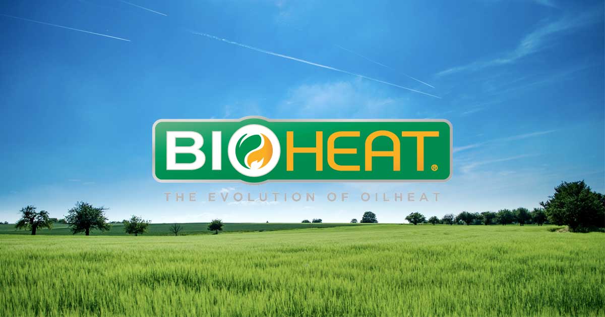 The BioHeat logo with a grassfield in the background