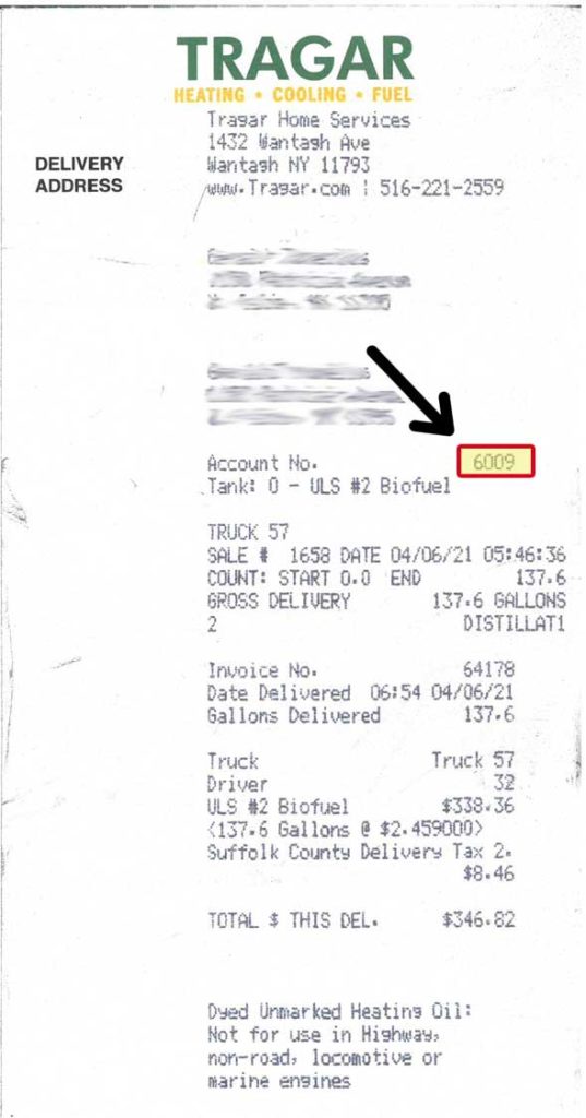 A Tragar invoice receipt