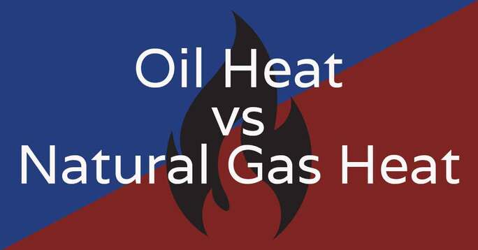 A background image of a cartoon flame with the text overlay "Oil Heat vs. Natural Gas Heat".